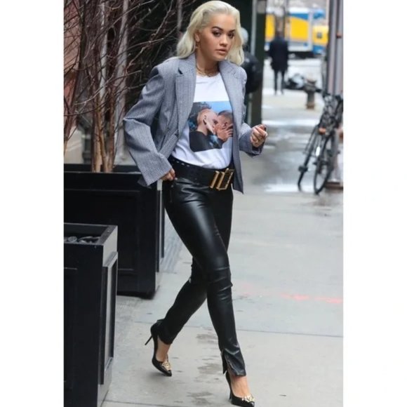 🎁 Versace Black High Waisted Skinny Leather Pants - Picture 4 of 14